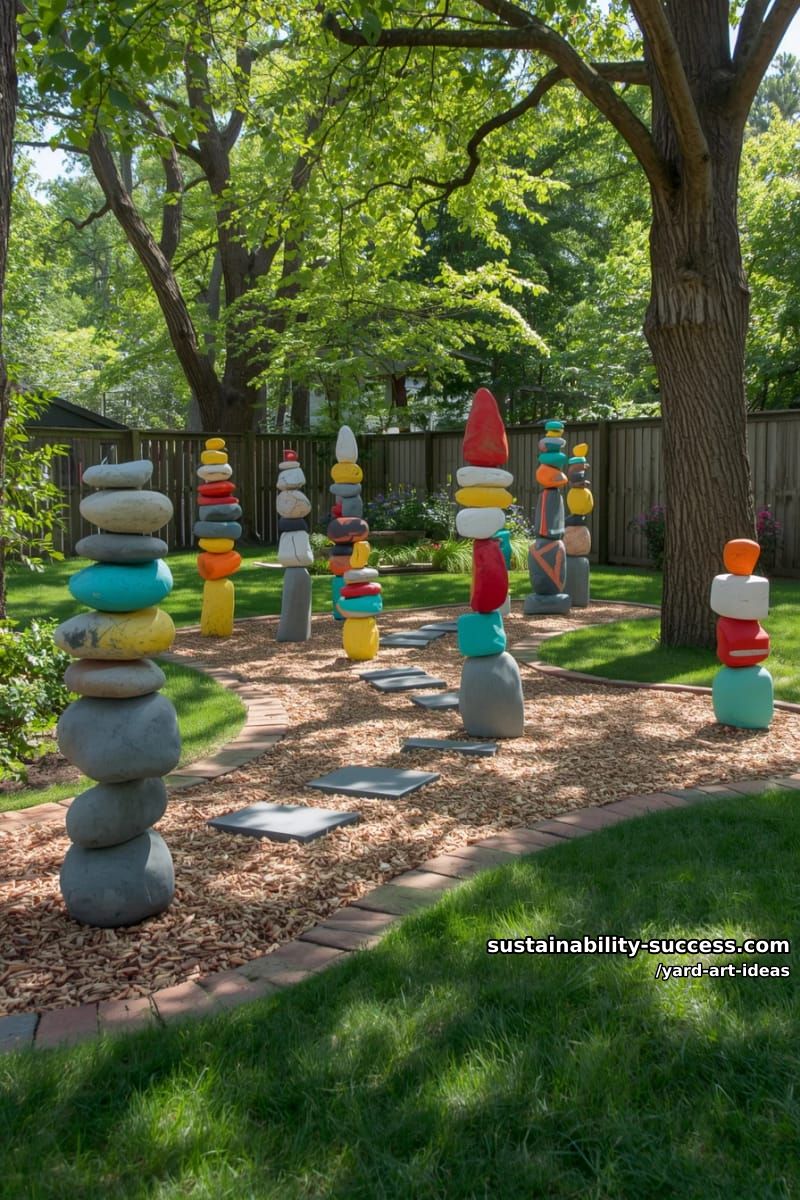 outdoor sculpture gallery using stacked painted stones 1