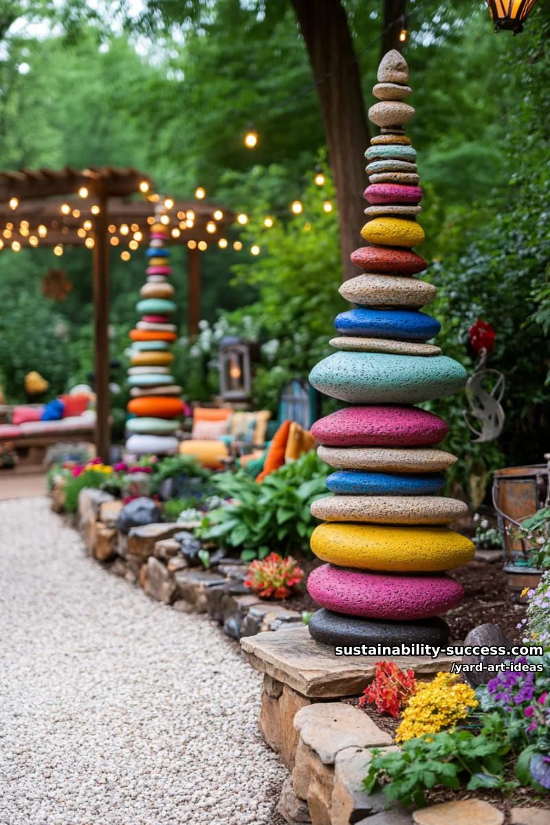 outdoor sculpture gallery using stacked painted stones 1