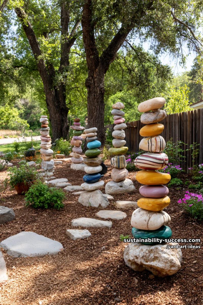 outdoor sculpture gallery using stacked painted stones 1