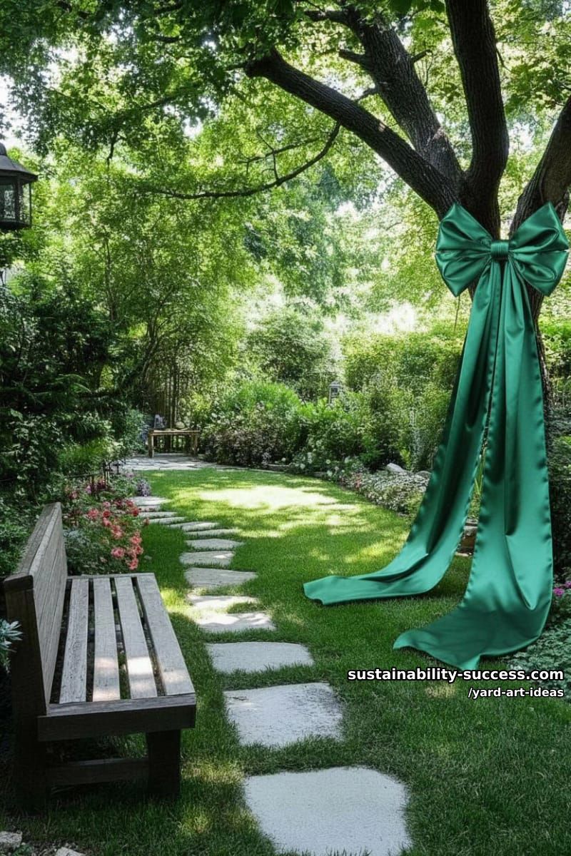 oversized bow-shaped ribbons wrapped around tree branches 1