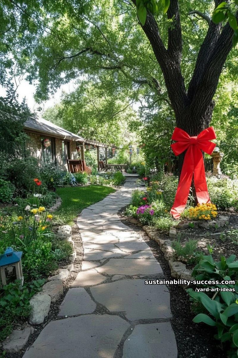 oversized bow-shaped ribbons wrapped around tree branches 1