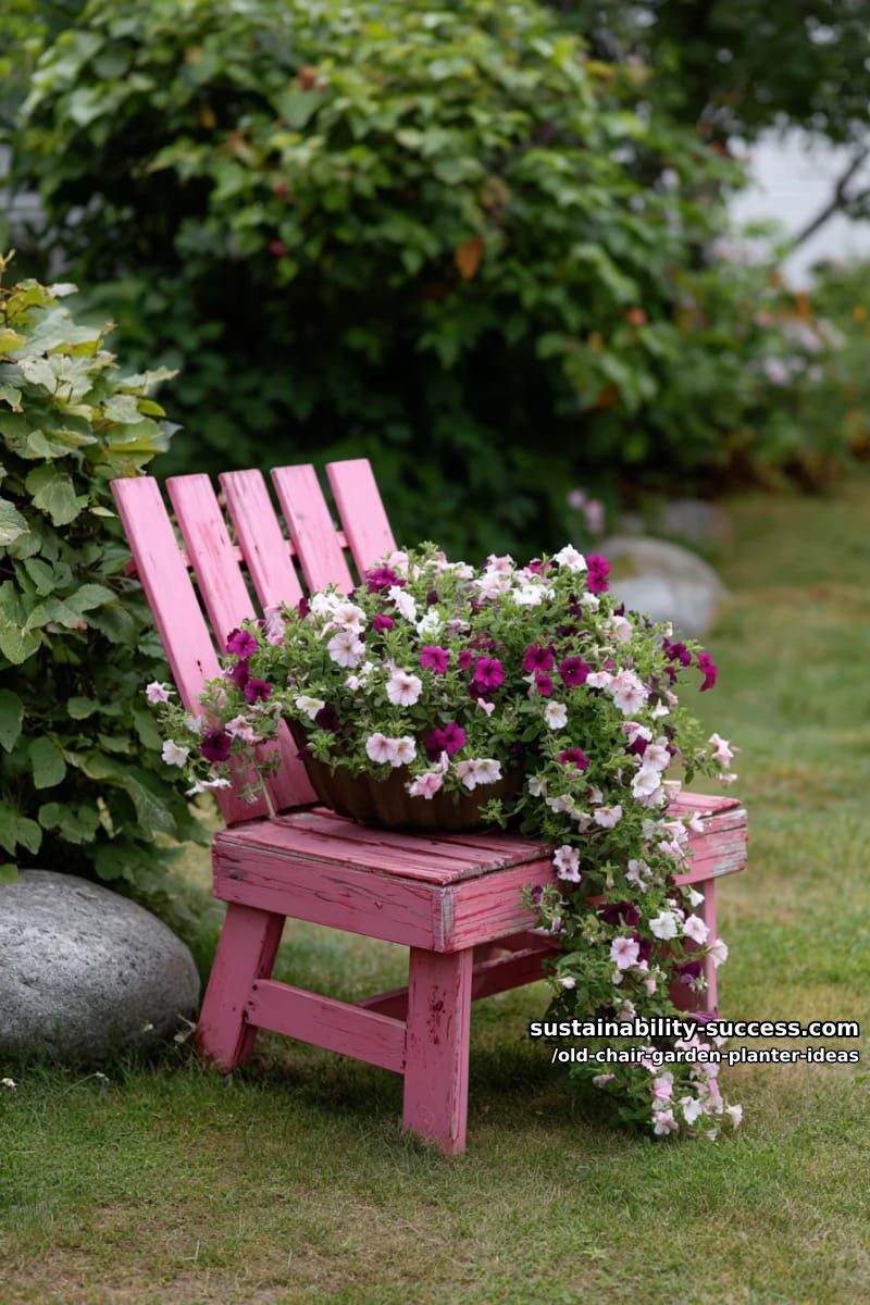 paint an old chair neon pink and fill with cascading petunias 1