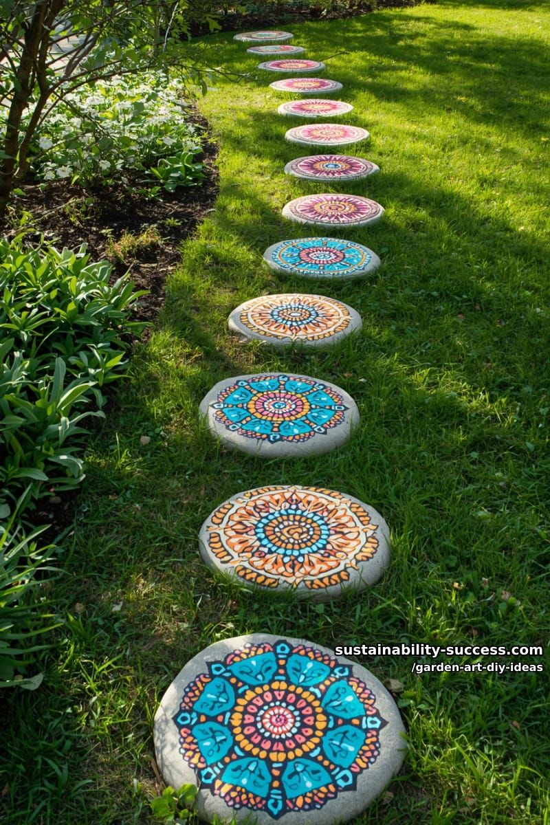 23 Creative Garden Art DIY Ideas for a Unique Outdoor Decor 46 paint flat stones as vibrant mandala stepping discs for walkways. 1