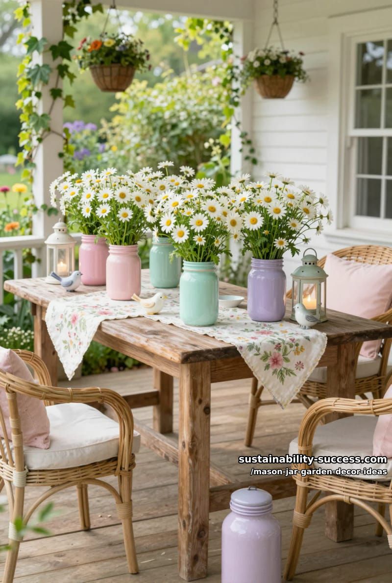 painted pastel mason jars with daisy bouquets for a cheerful spring display 1