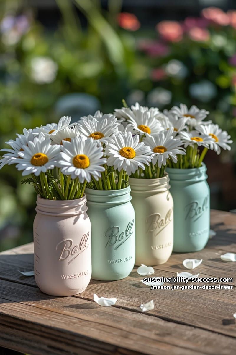 painted pastel mason jars with daisy bouquets for a cheerful spring display 1