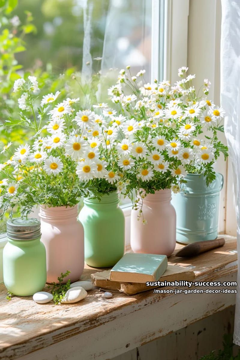 painted pastel mason jars with daisy bouquets for a cheerful spring display 1