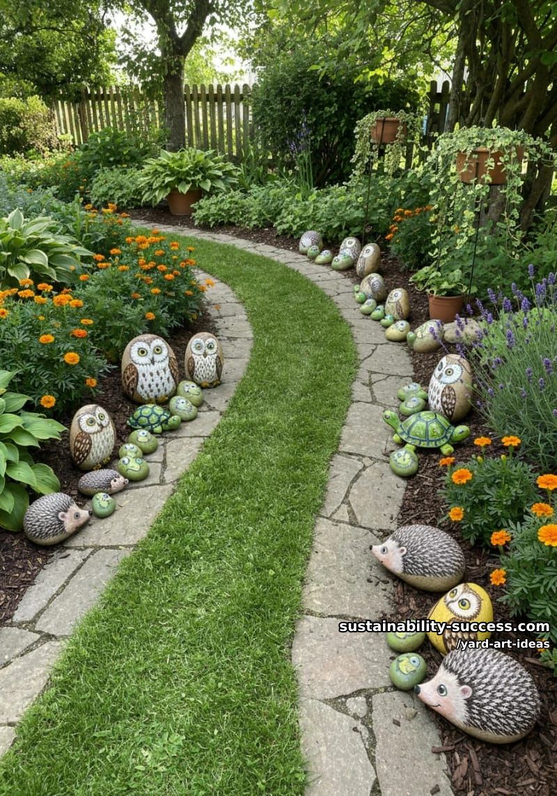 painted rock animal families nestled along garden paths 1