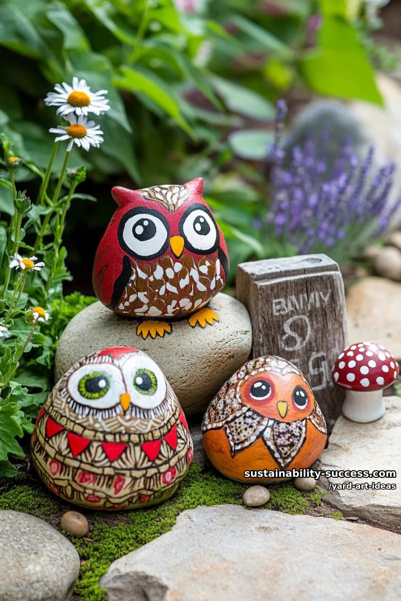painted rock animal families nestled along garden paths 1