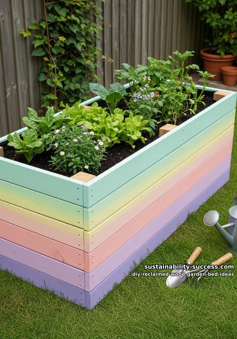15 DIY Reclaimed Wood Garden Bed Ideas for Vibrant Backyards 19 pallet box garden beds painted in ombré pastel colors 1