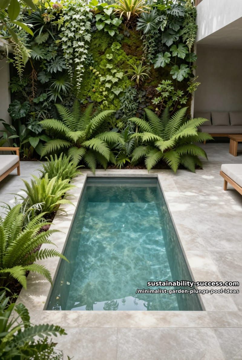 plunge pool framed by lush ferns and vertical garden wall 1