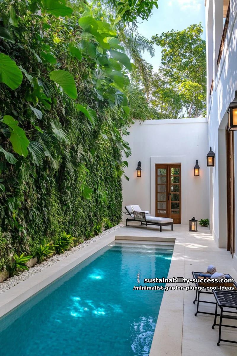 plunge pool framed by lush ferns and vertical garden wall 1