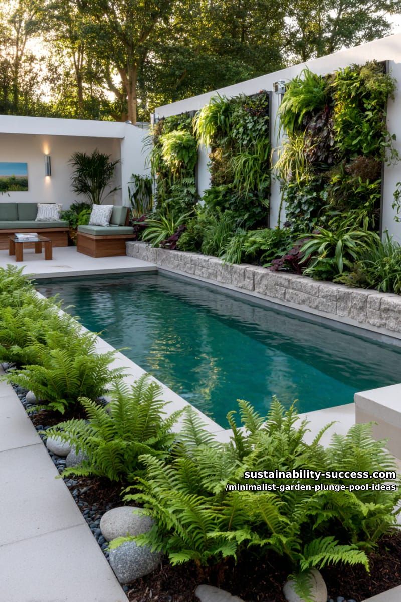 plunge pool framed by lush ferns and vertical garden wall 1