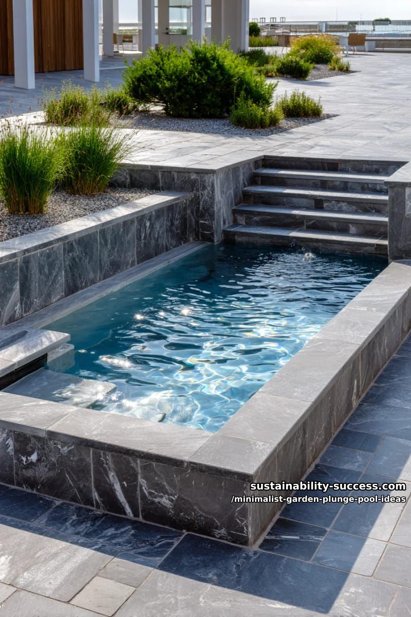 plunge pool with built-in steps and black slate tile surround 1