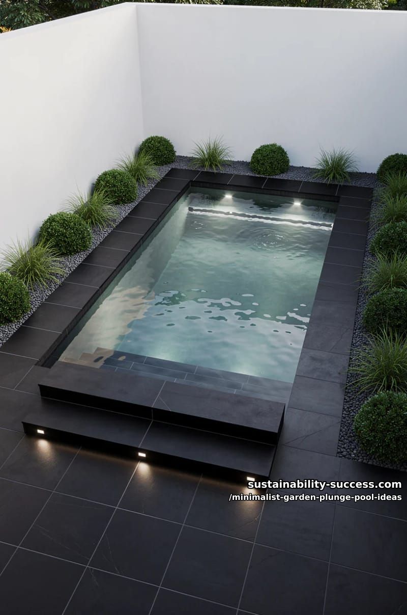 plunge pool with built-in steps and black slate tile surround 1