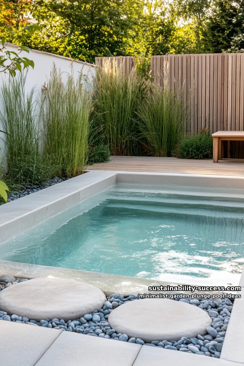 plunge pool with geometric stepping stones and sculptural grasses 1