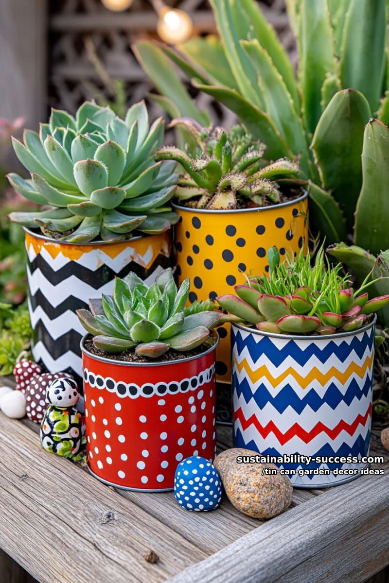 polka dot and chevron striped cans for a modern pop art look 1