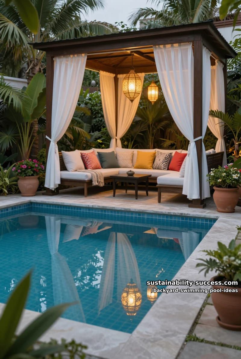poolside cabana retreat with outdoor sectional sofa and hanging lanterns 1