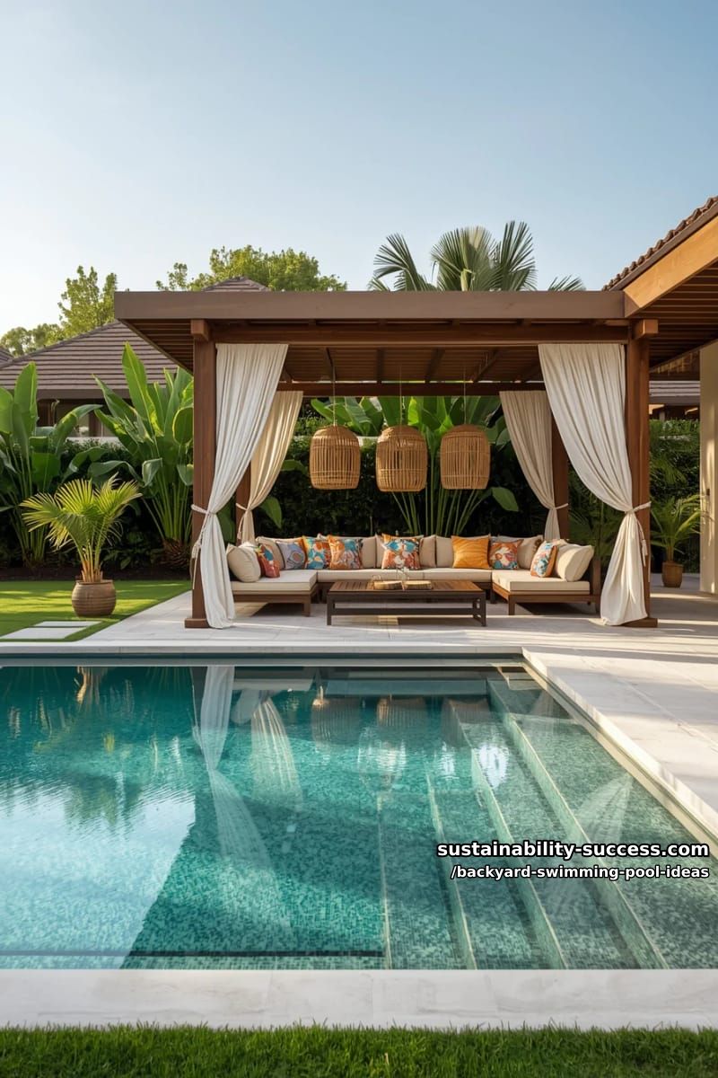 poolside cabana retreat with outdoor sectional sofa and hanging lanterns 1