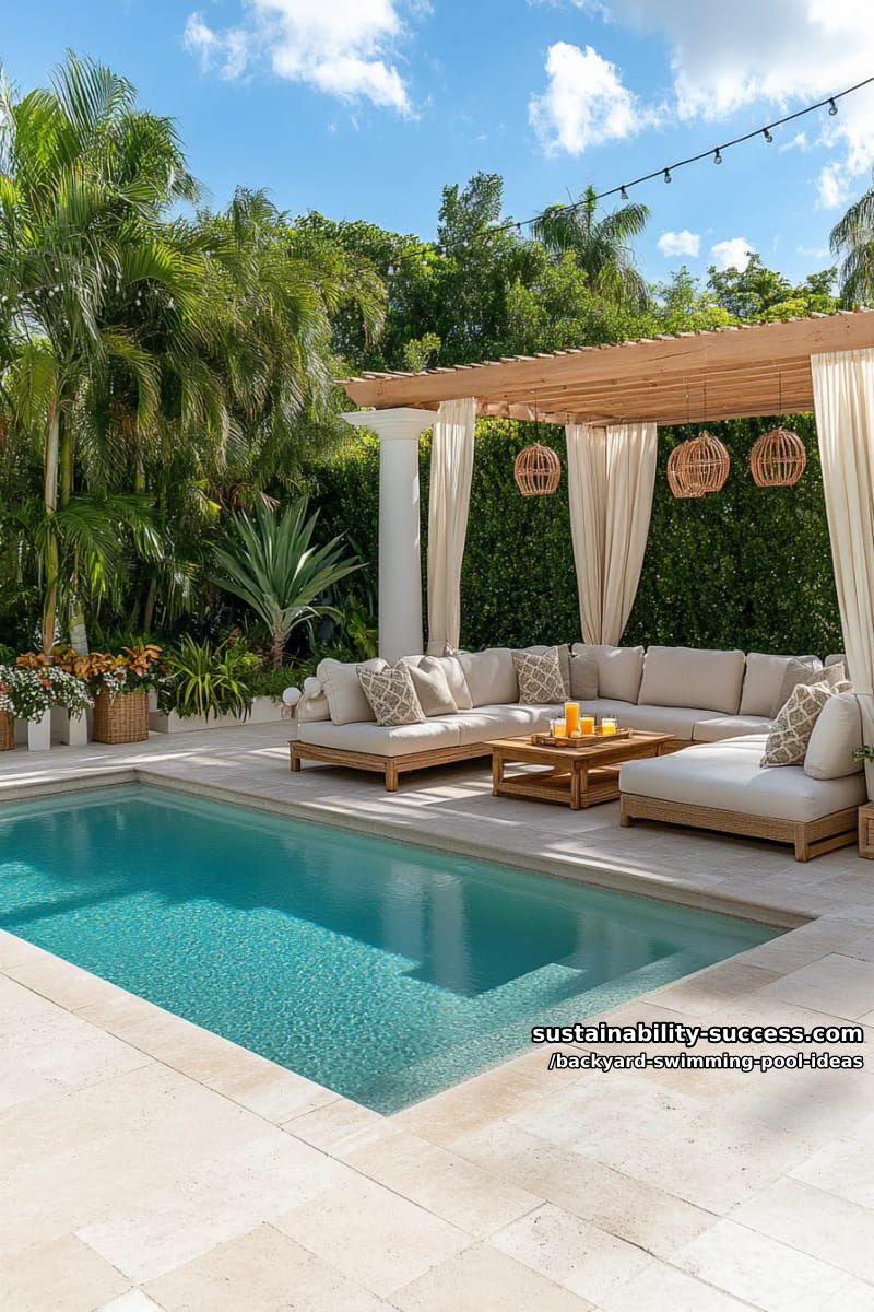 poolside cabana retreat with outdoor sectional sofa and hanging lanterns 1