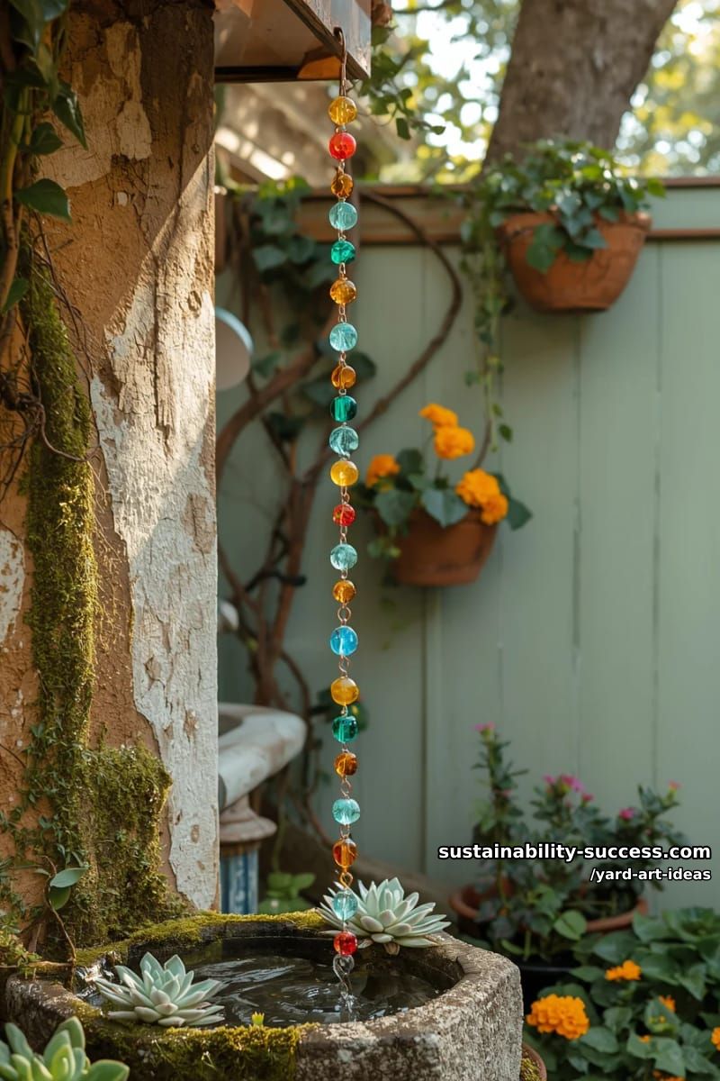 rain chain made from colorful recycled glass beads 1
