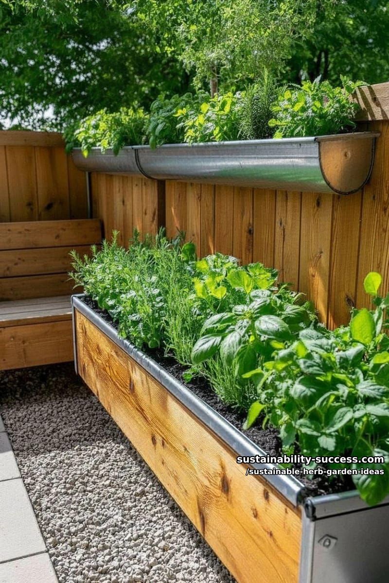 rain gutter herb garden attached to a sunny fence 1