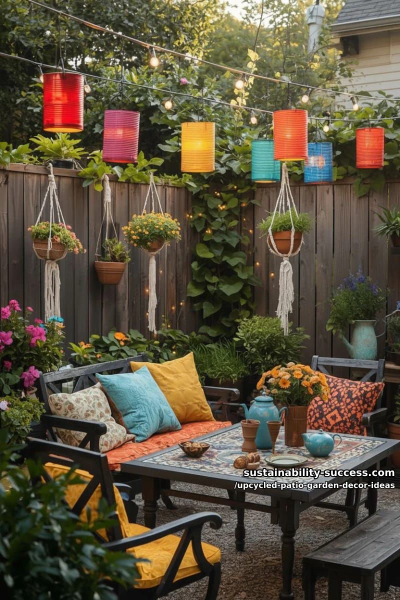 rainbow-painted tin can lanterns strung together for whimsical patio lighting 1