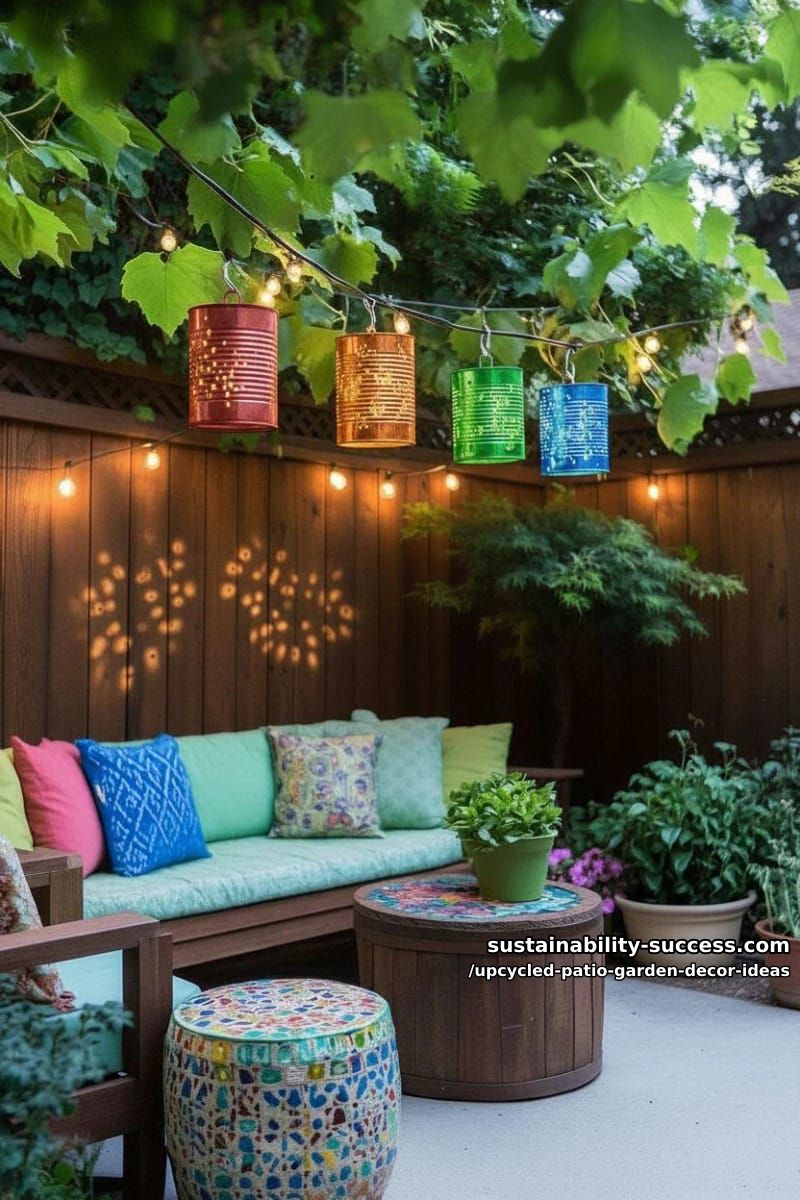 rainbow-painted tin can lanterns strung together for whimsical patio lighting 1
