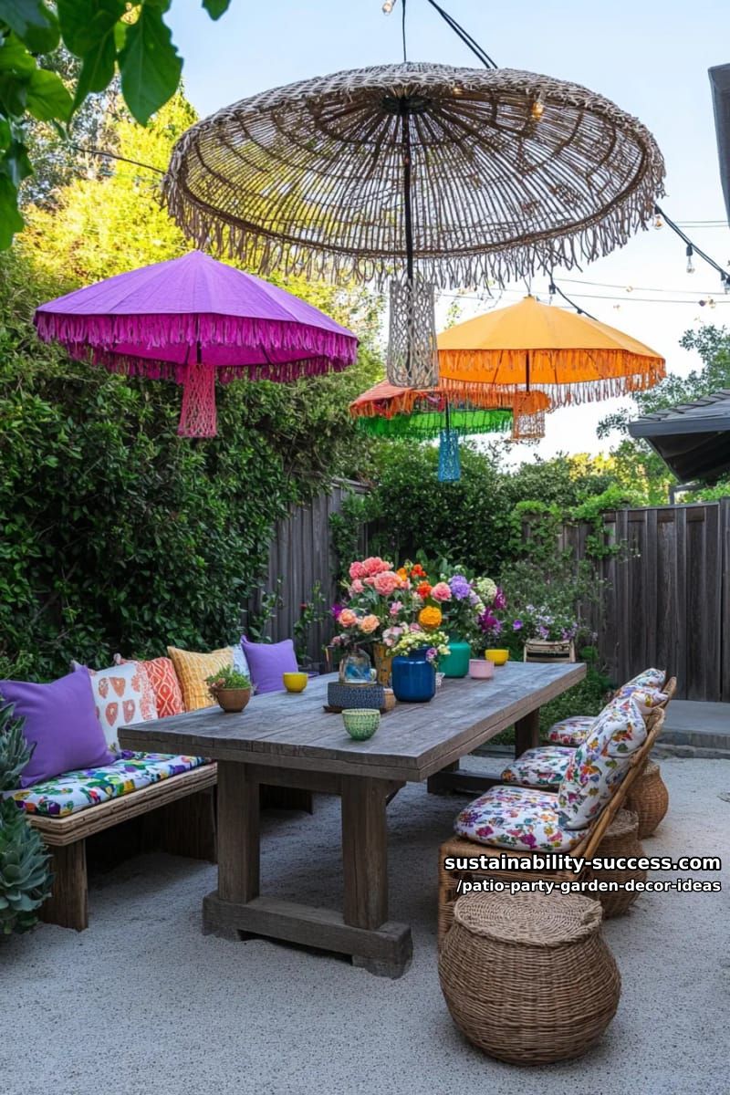rainbow parasols doubled as hanging flower planters for playful decor 1