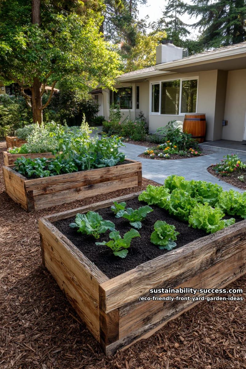 raised vegetable beds bordered with reclaimed wood for sustainable backyard gardening 1