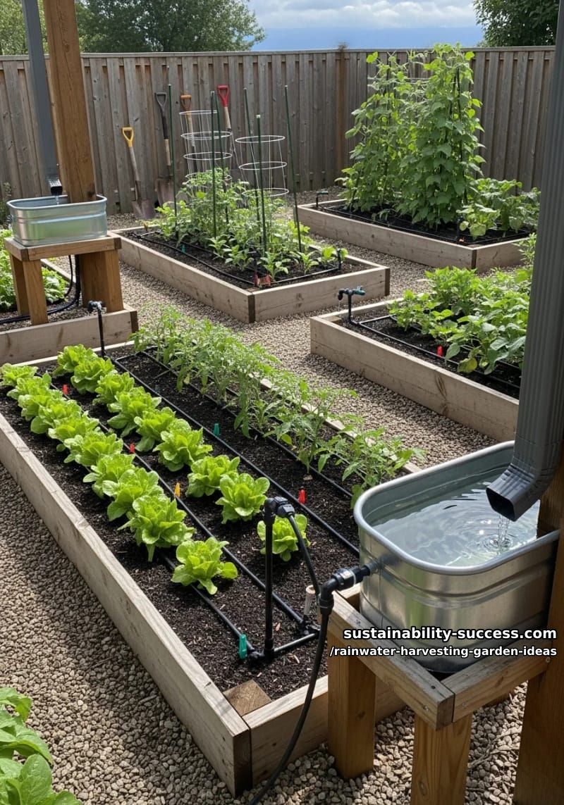 raised water troughs feeding drip lines for raised vegetable beds 1