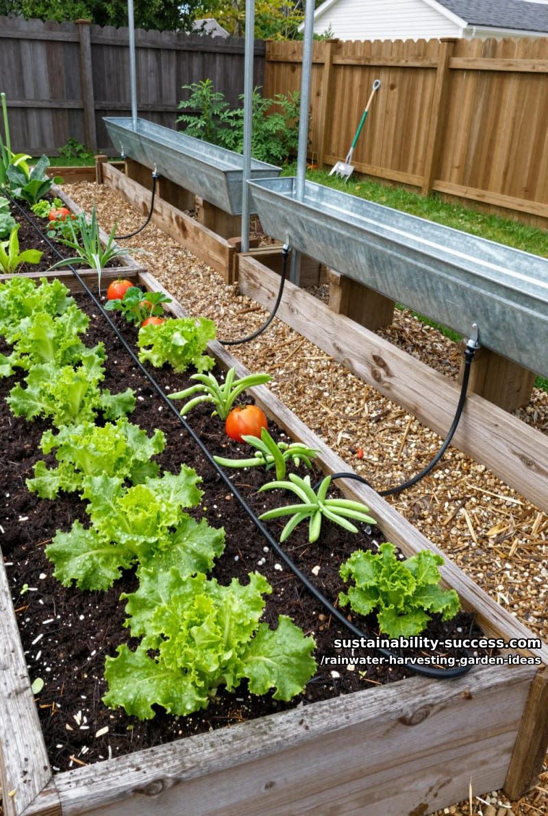 raised water troughs feeding drip lines for raised vegetable beds 1