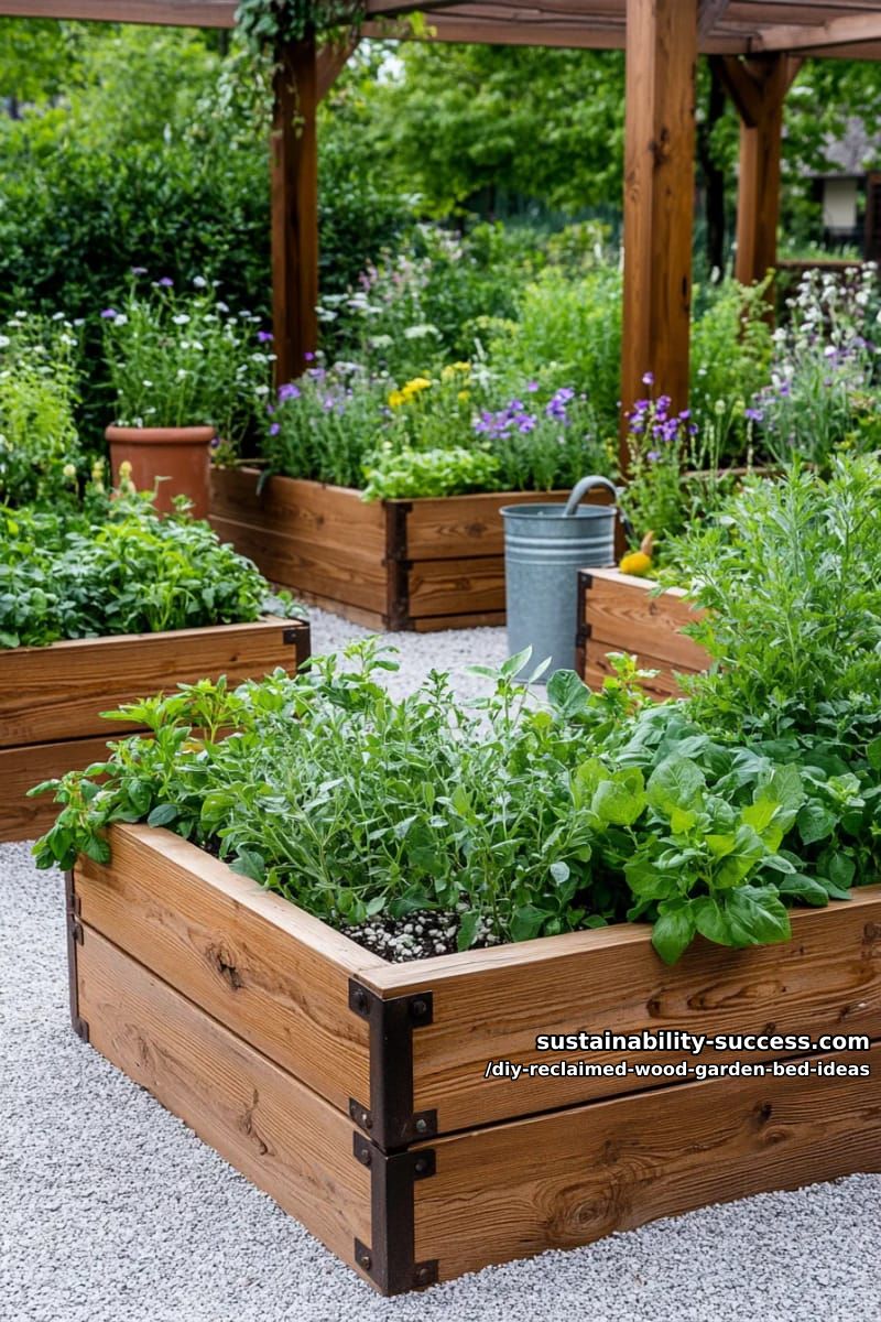 15 DIY Reclaimed Wood Garden Bed Ideas for Vibrant Backyards 32 reclaimed wood garden beds with corrugated metal accents 1