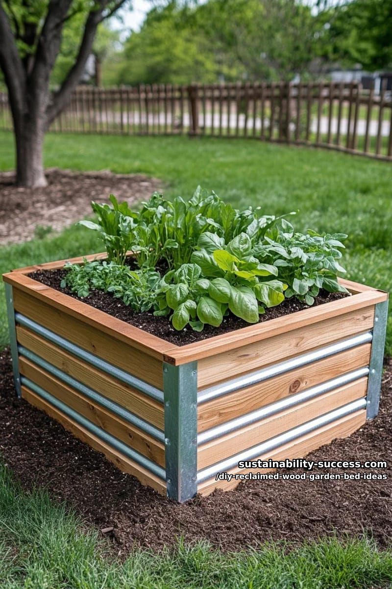 15 DIY Reclaimed Wood Garden Bed Ideas for Vibrant Backyards 33 reclaimed wood garden beds with corrugated metal accents 1