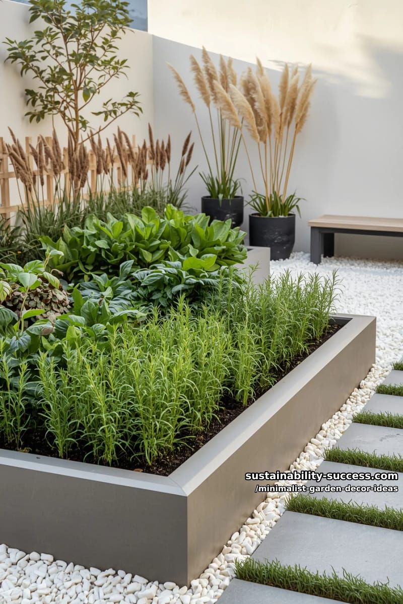rectangular raised beds with minimalist vegetables and herbs 1