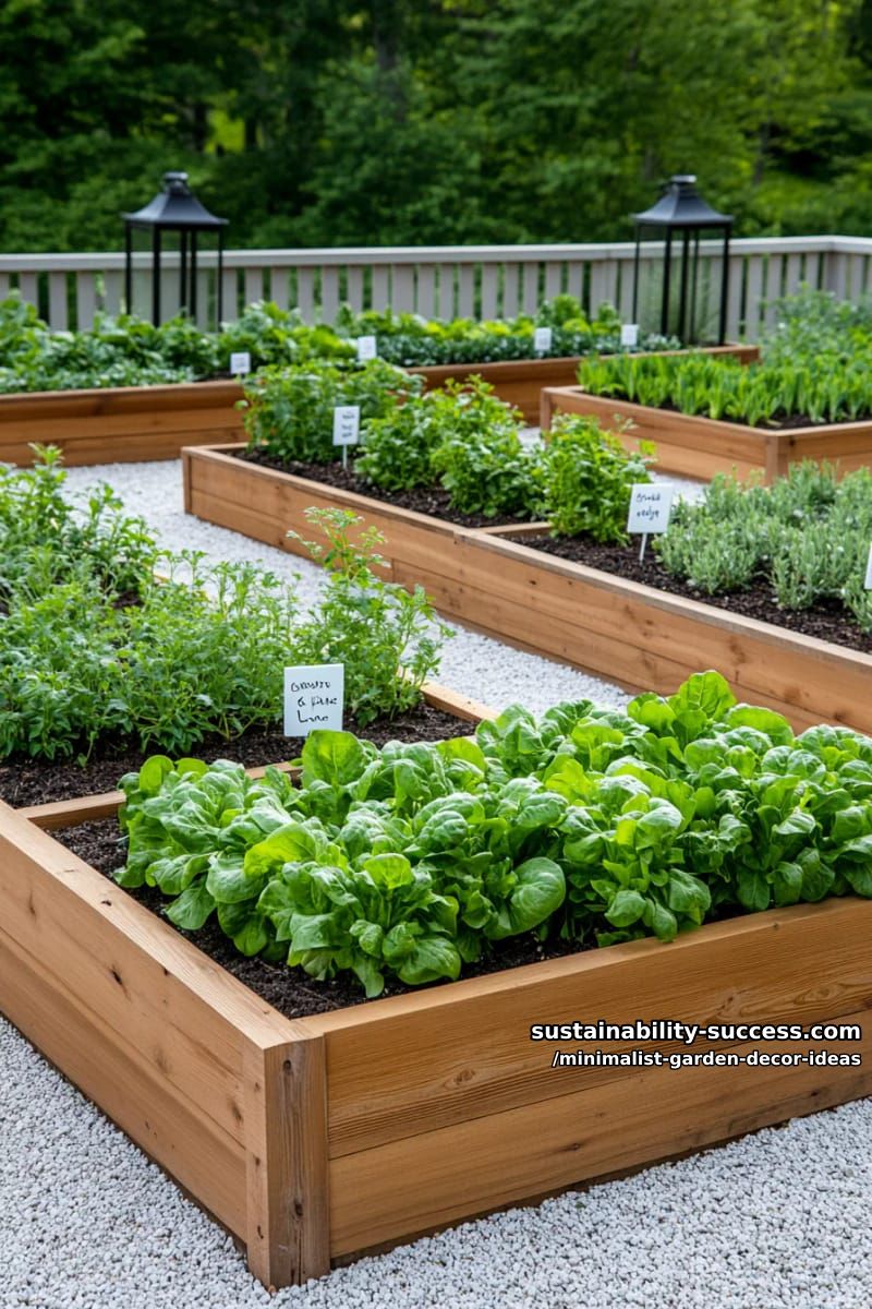 rectangular raised beds with minimalist vegetables and herbs 1