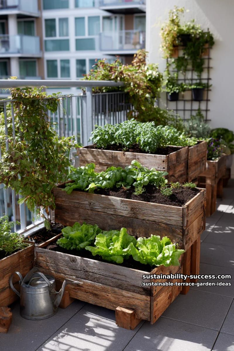 recycled wooden crates stacked as tiered salad gardens 1