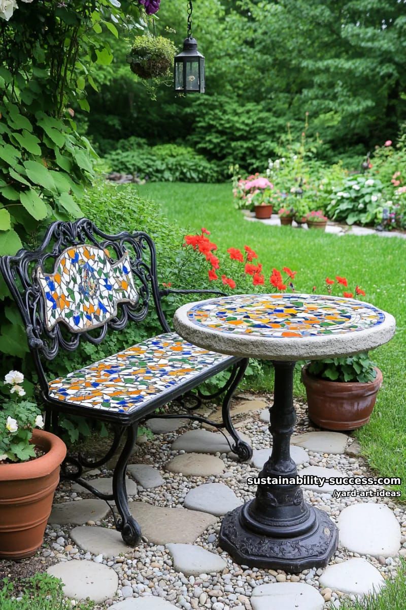 reimagined yard furniture pieces with artistic mosaic tiling 1