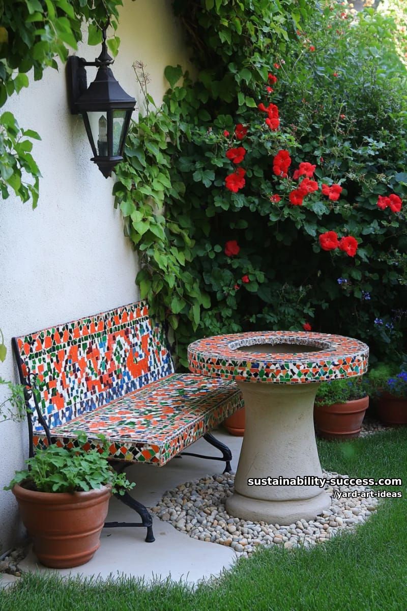 reimagined yard furniture pieces with artistic mosaic tiling 1