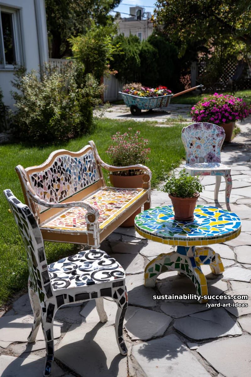 reimagined yard furniture pieces with artistic mosaic tiling 1