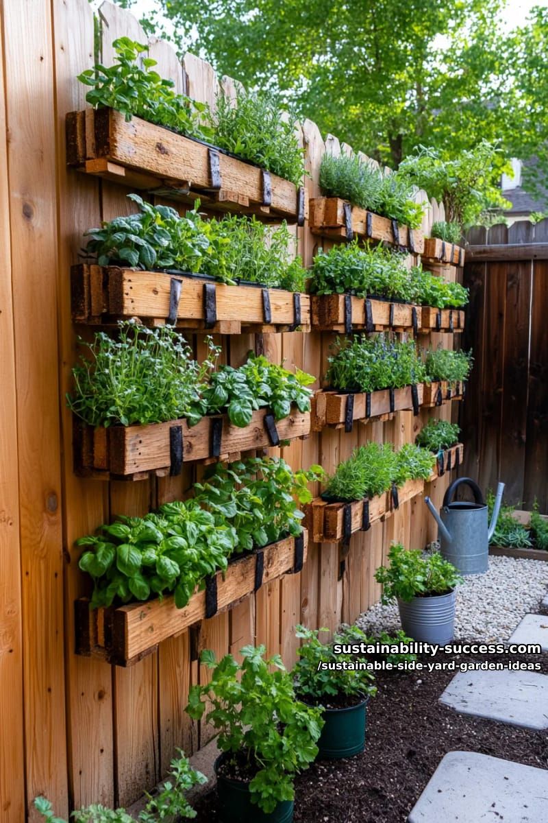 repurpose wooden pallets into vertical herb walls along your side yard fence 1