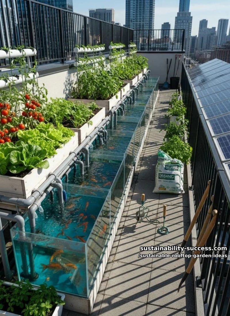 rooftop aquaponics system combining fish tanks and veggie beds 1
