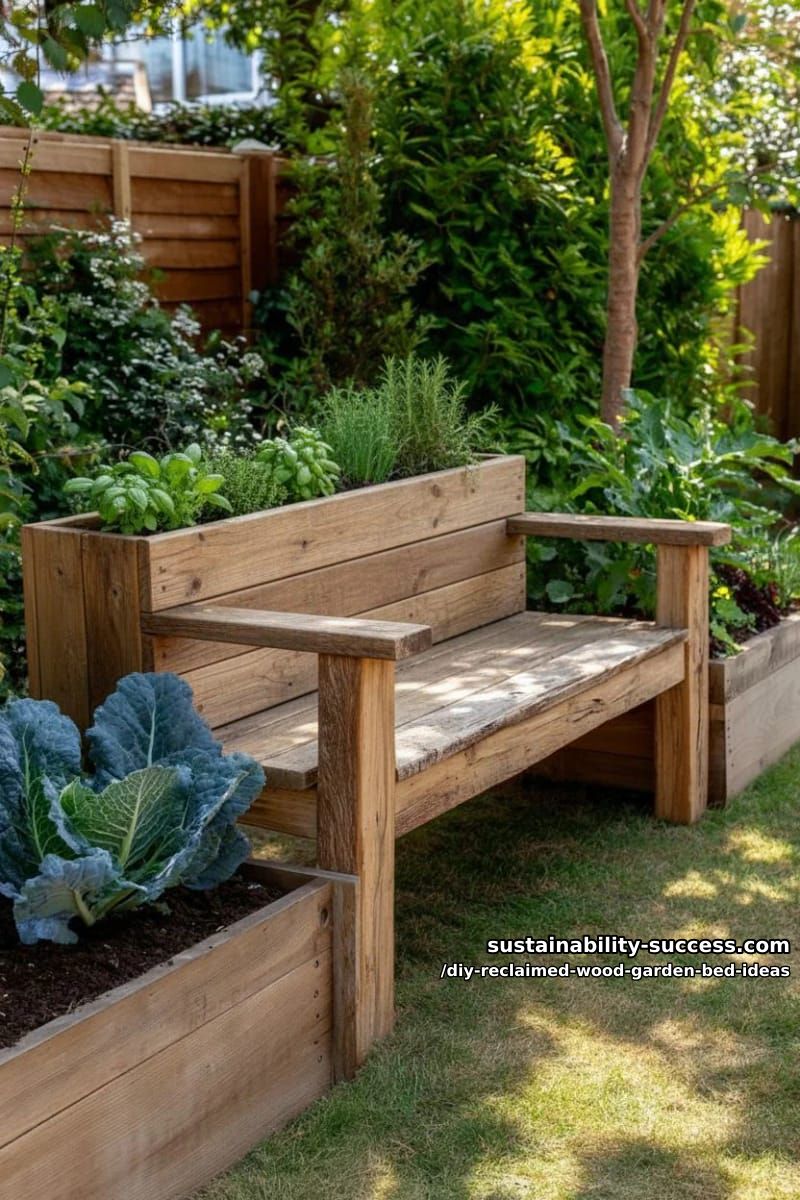15 DIY Reclaimed Wood Garden Bed Ideas for Vibrant Backyards 29 rustic garden bench combined with a vegetable bed along the back 1