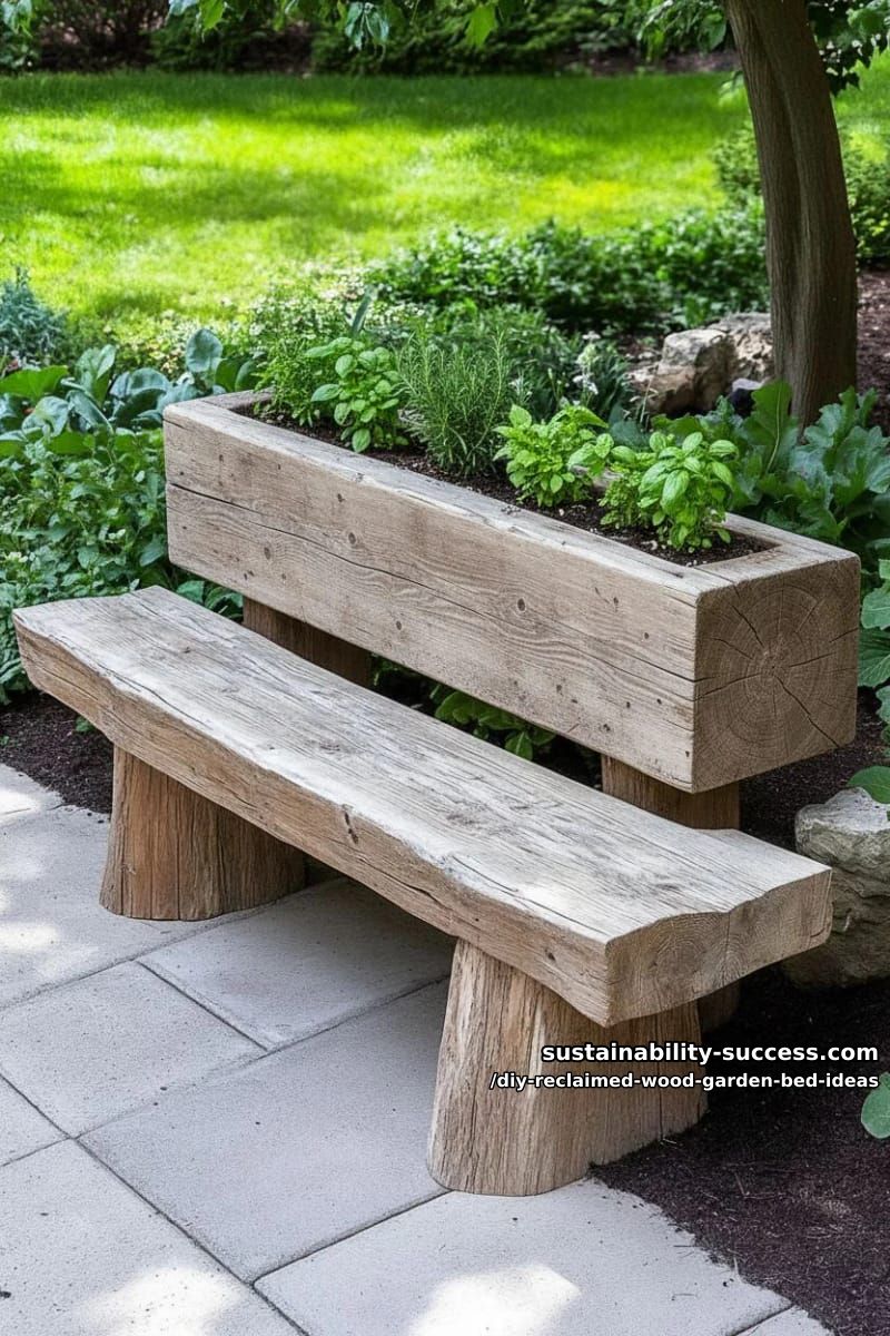 15 DIY Reclaimed Wood Garden Bed Ideas for Vibrant Backyards 31 rustic garden bench combined with a vegetable bed along the back 1