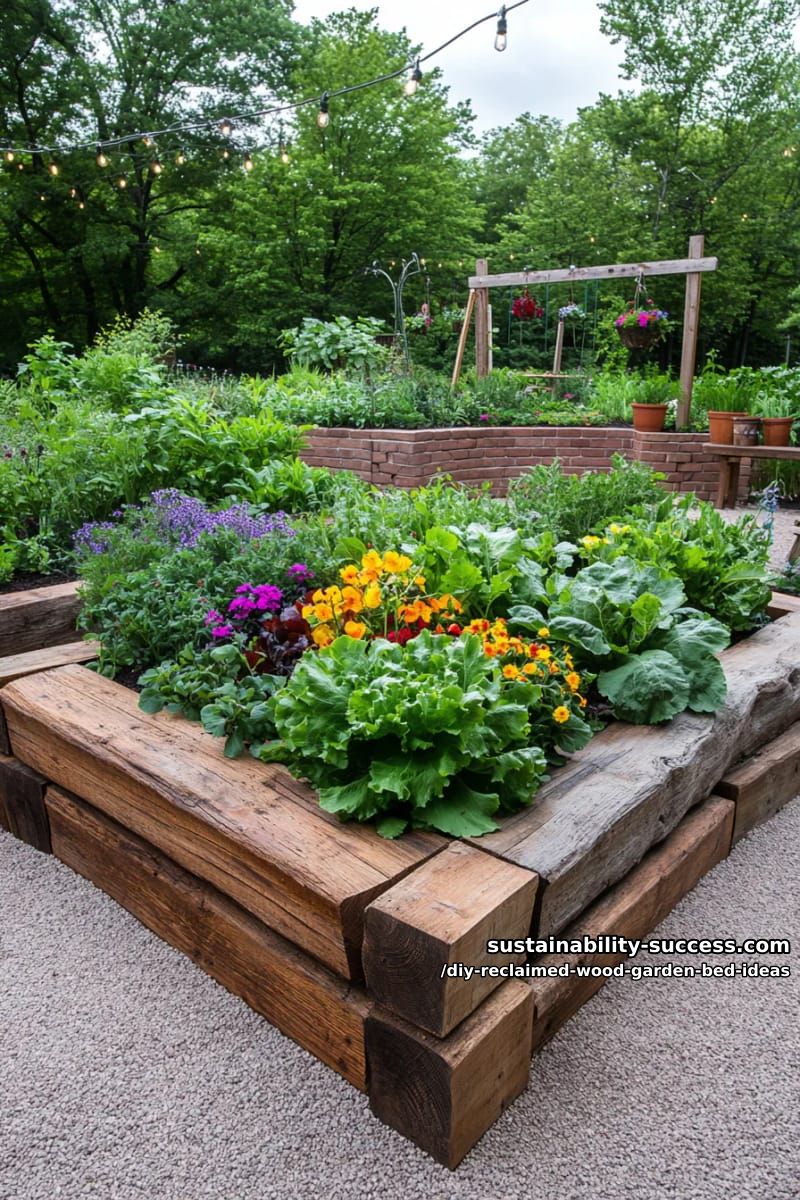 15 DIY Reclaimed Wood Garden Bed Ideas for Vibrant Backyards 16 rustic log-edged bed with pallet wood inlay for contrast 1