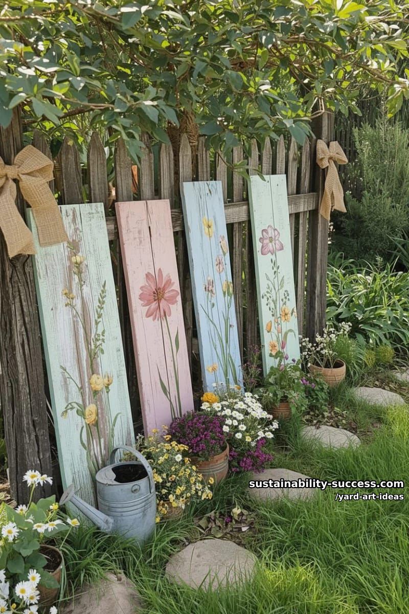 rustic pallet wood signs with whimsical flower drawings 1