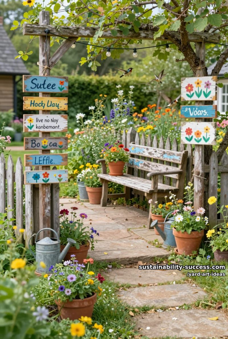 rustic pallet wood signs with whimsical flower drawings 1