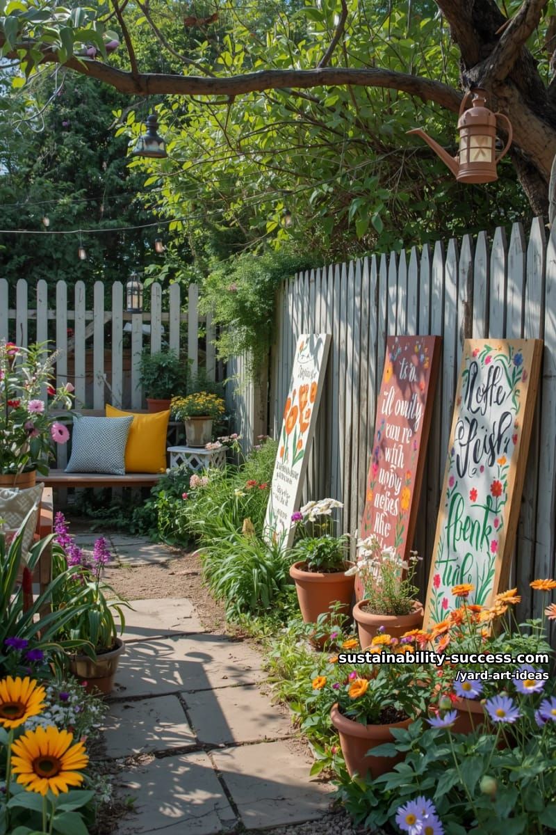 rustic pallet wood signs with whimsical flower drawings 1