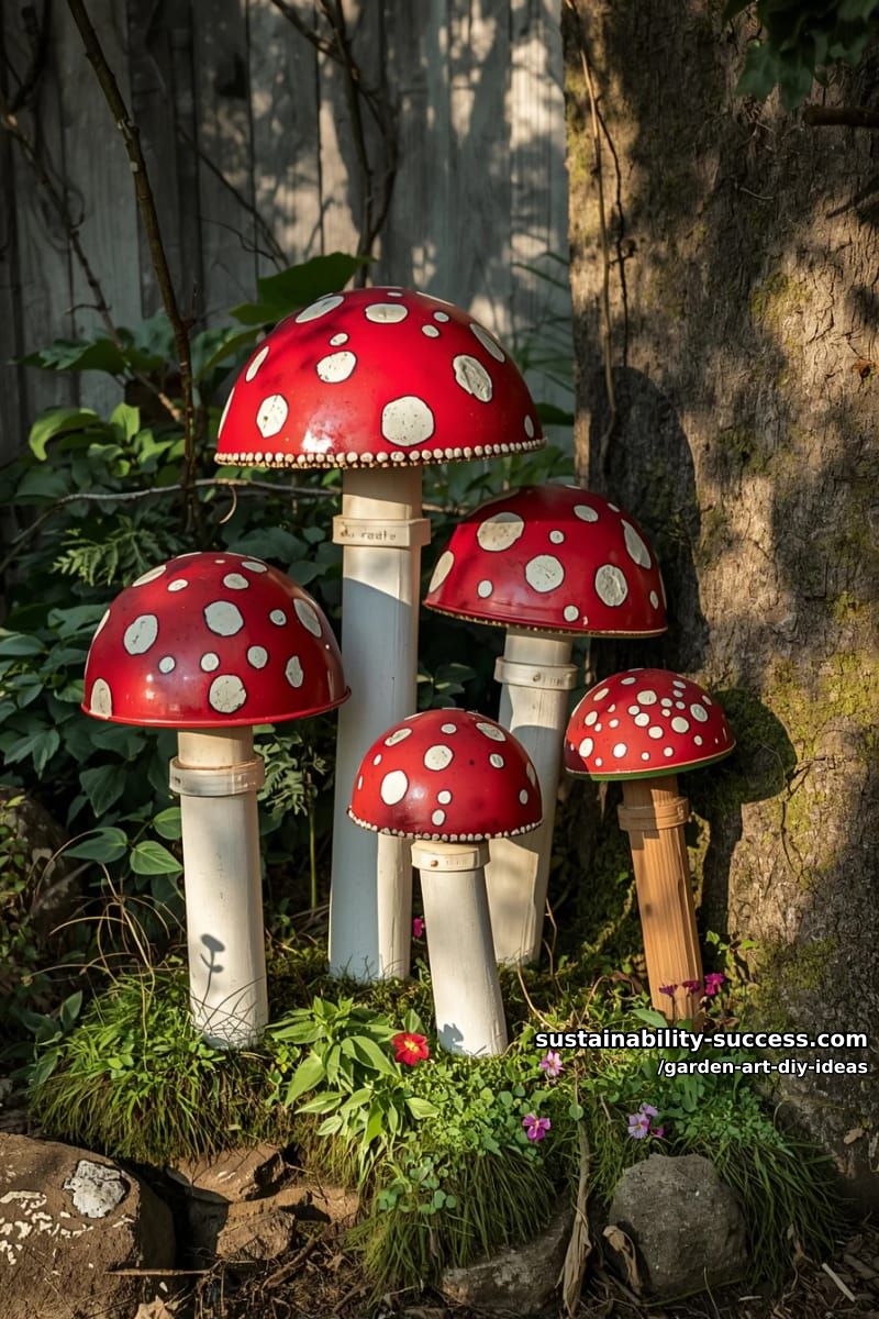 23 Creative Garden Art DIY Ideas for a Unique Outdoor Decor 23 sculpt mushrooms from upcycled bowls and red spray paint for fairy corners. 1