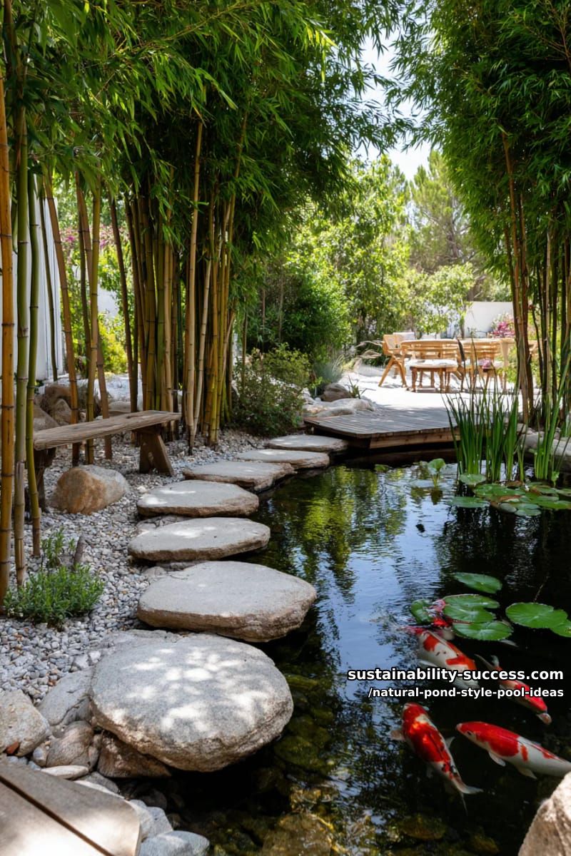 serene bamboo-surrounded swimming pond with koi fish 1