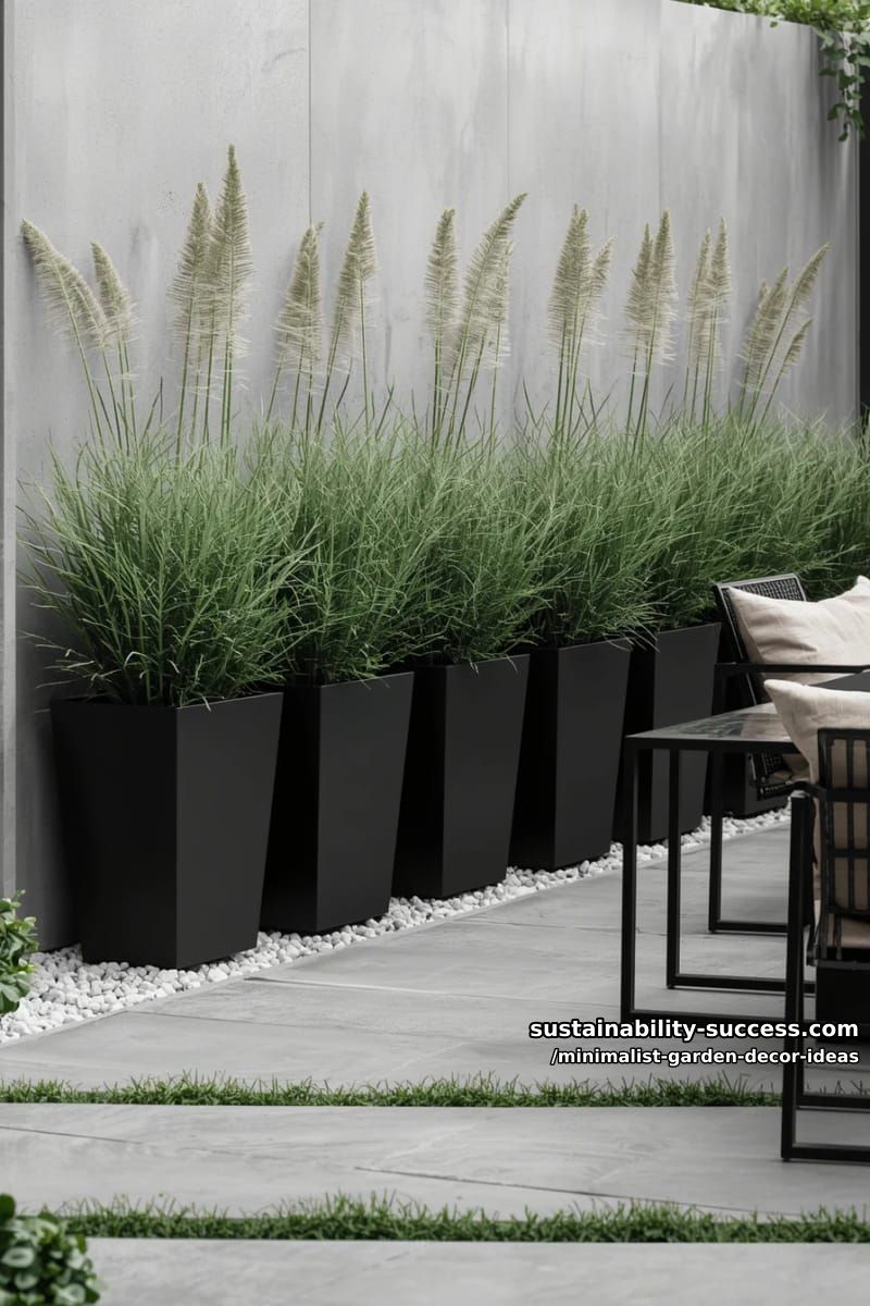 sleek black rectangular planter boxes lining garden walls 1